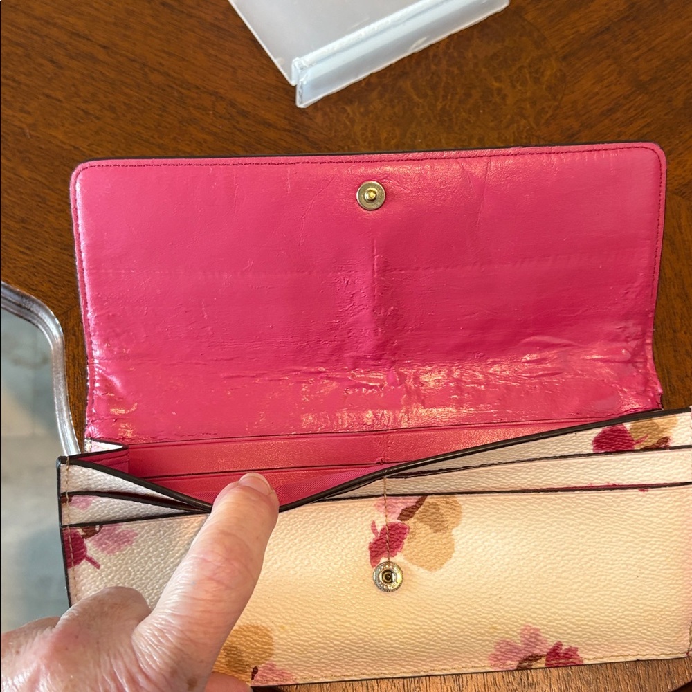 COACH Floral Continental Wallet long wallet coated canvas Pink Tan Cream goldton - Picture 10 of 16